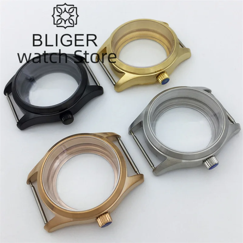 BLIGER-Caso Relógio Dome Sapphire Glass para Mergulhador, Movimento Parafuso Coroa, NH35, NH36, ETA2824, PT5000, Miyota9015, 36mm, 39mm