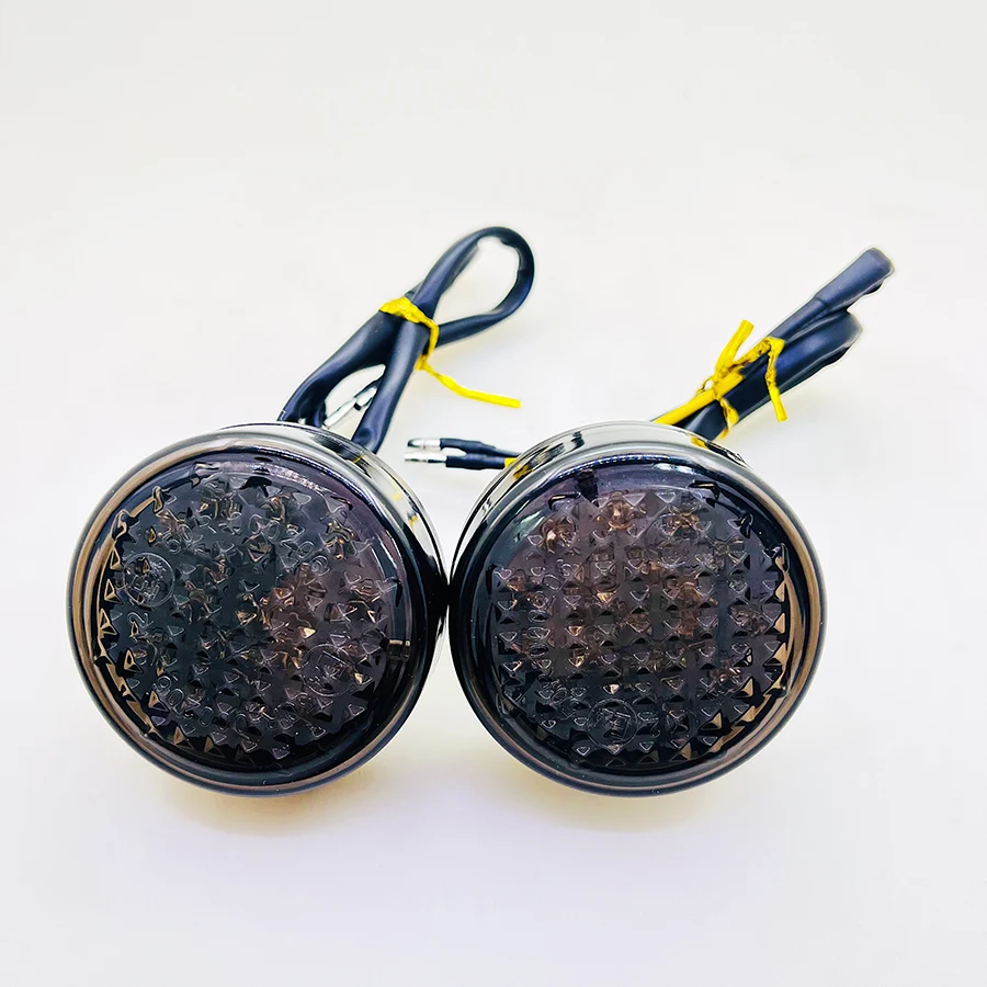 Yecnecty 1 Pair Motorcycle Universal Round Front Rear LED Turn Signal Indicator Amber Light For Harley Bobber Chopper Custom