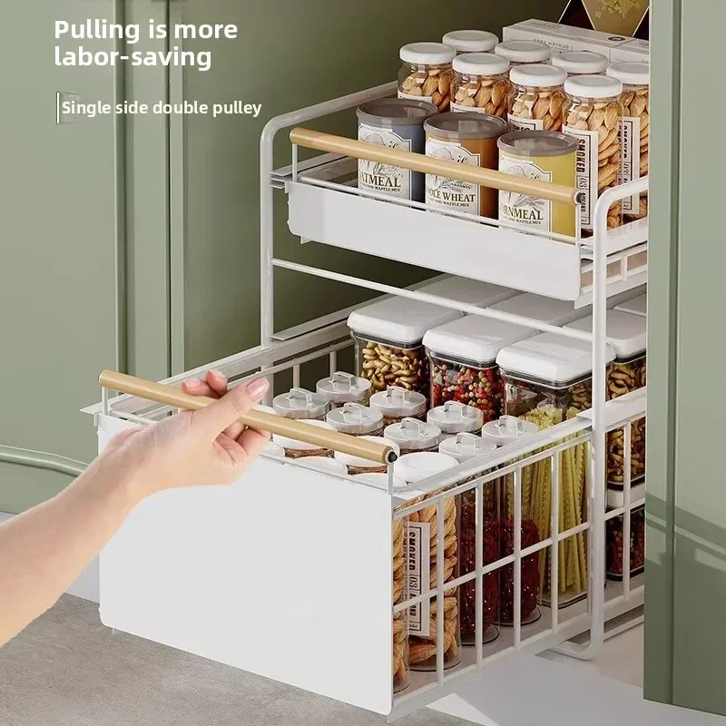 

Sink Shelf Multi-functional Pool Storage Rack, Double-drawer Kitchen Cabinet Pull-out Basket, Layered Shelf, Double-layered