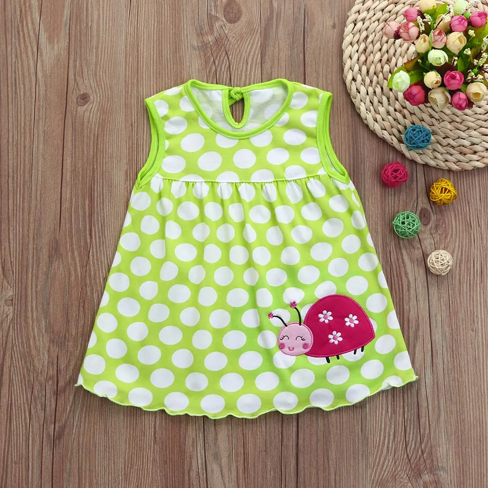 Toddler Cute Baby Cotton Flower Children Dot Striped Tees Dress T-Shirt Vest