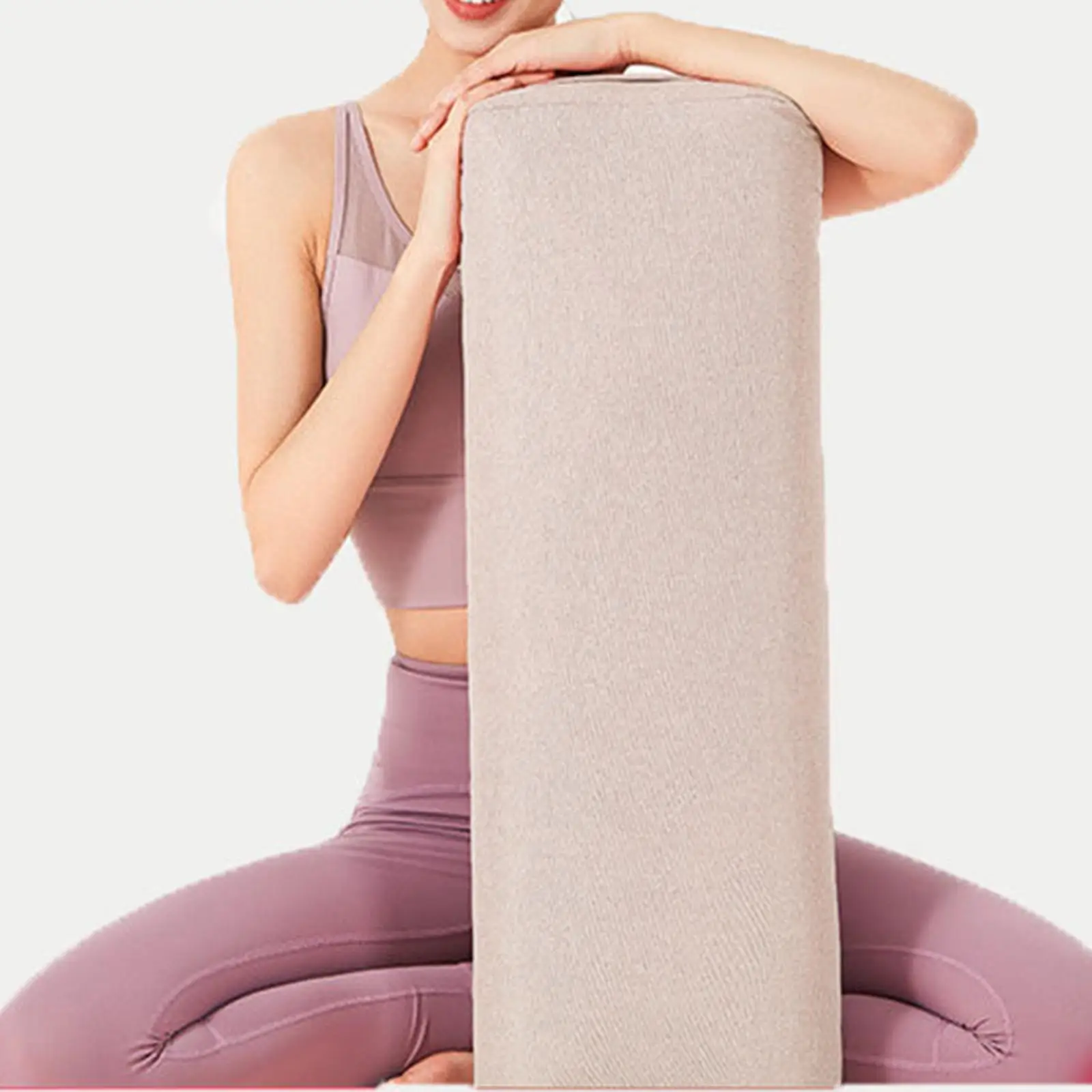 Professional Yoga Bolster with Carry Handle Pillow for Legs Restorative Yoga Beige