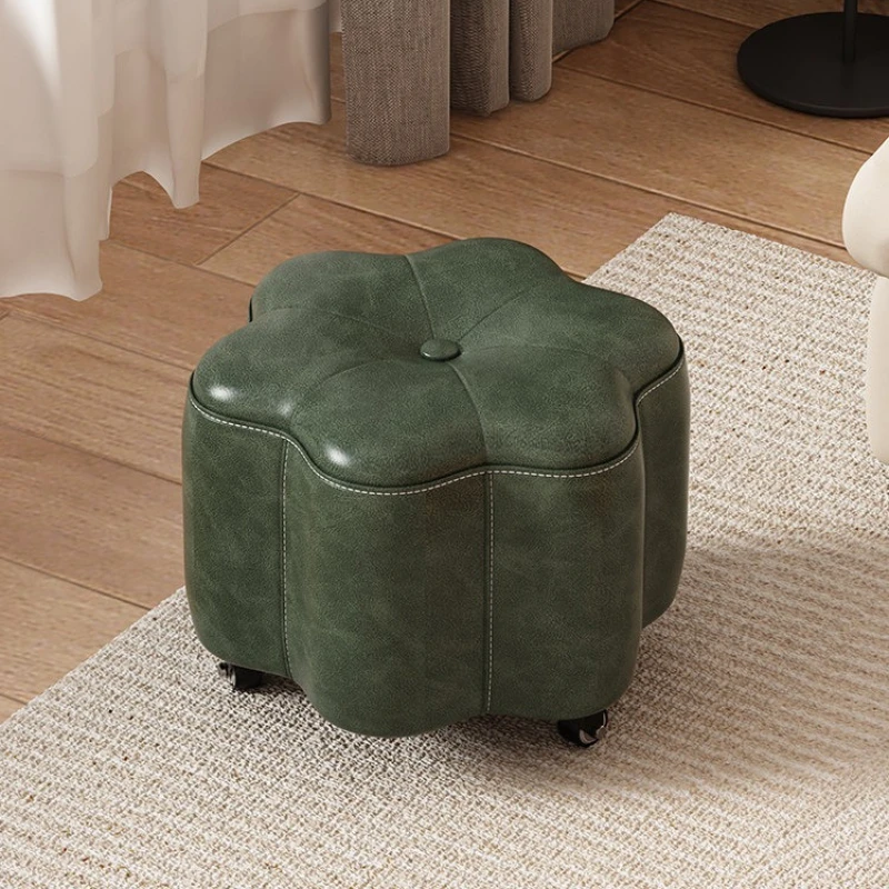 

silent pulley small stool home living room dining room soft bag leather stool shoe changing makeup stoel space saving furniture