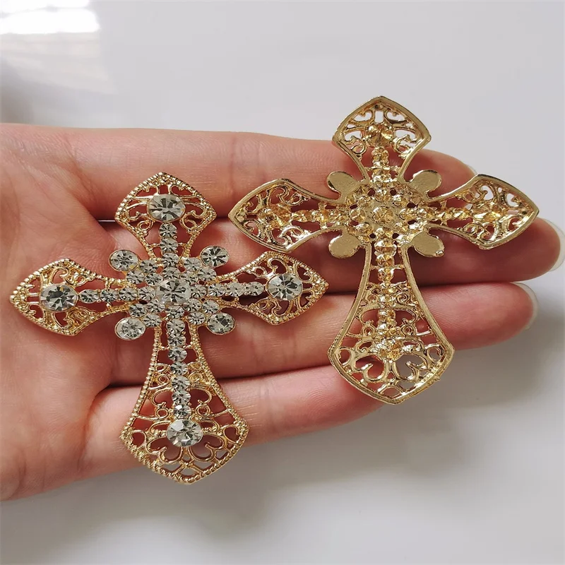 2pcs 70*54mm Large Rhinestone Cross Charms Big Cross Pendants Goth Punk Crystal Cross Metal Jewelry Accessories Making Findings