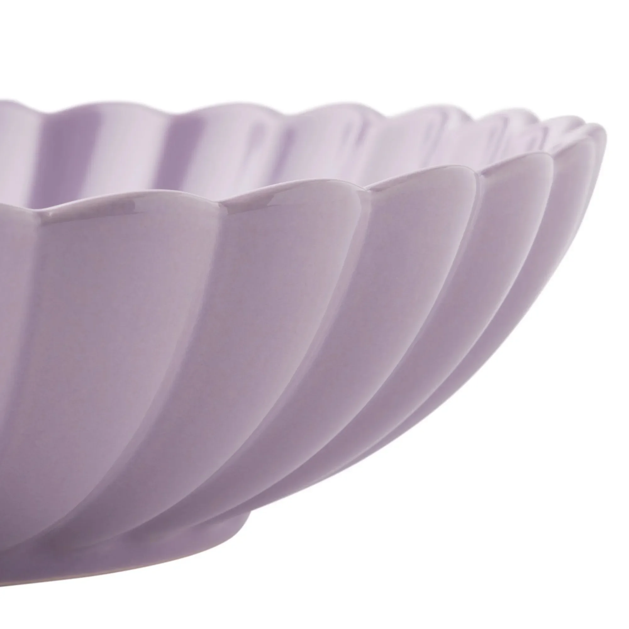 11-inch purple pottery serving bowl with a unique scalloped design, made from high-quality clay for durability