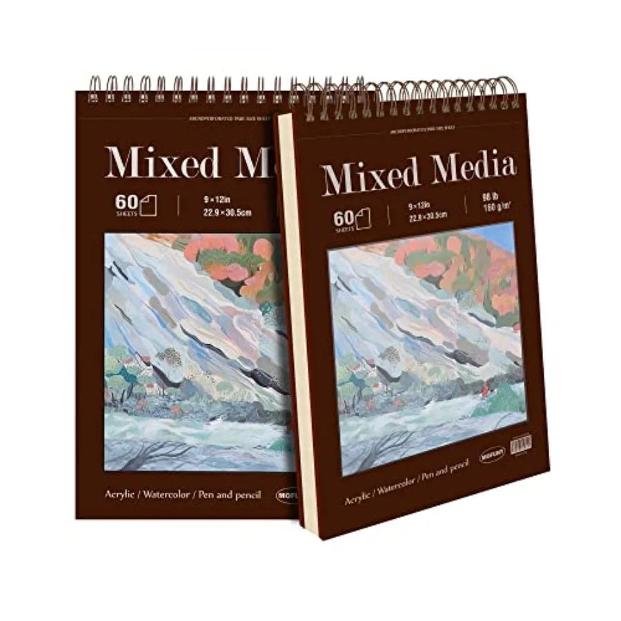 

Mixed Media Sketchbook 9 x 12 60 Sheets per Pack 98lb/160gsm 2-Pack Heavyweight Drawing Papers with Top Spiral Bound Hardcover