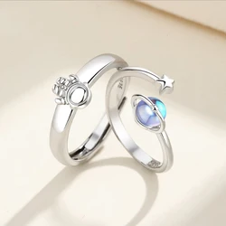 New Design Couple Rings Happy Planet Astronaut Moonstone Couple Pair Ring Women Men Dating Ring for Couple Gift Wholesale