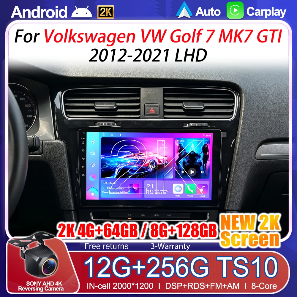 Android 16 Car Radio For Volkswagen VW Golf 7 MK7 GTI 2012-2021 Left Hand Drive Carplay Android Stereo Video Player No 2 Din 5G