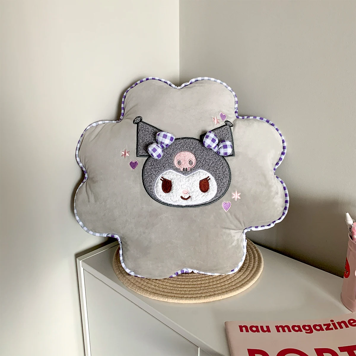 Sanrio ดอกไม้รูปร่าง Kuromi My Melody Plush Cushion Hello Kitty Lumbar Support Cushion Cinnamoroll โยนหมอนโซฟาเตียงของขวัญ