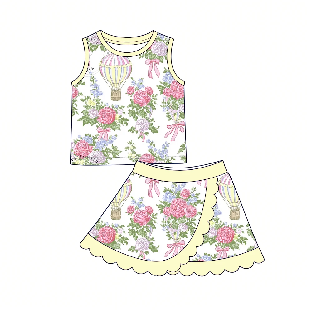Boutique Girls Set camisole top with scalloped edge short skirt flower strawberry prints girls set custom wholesale