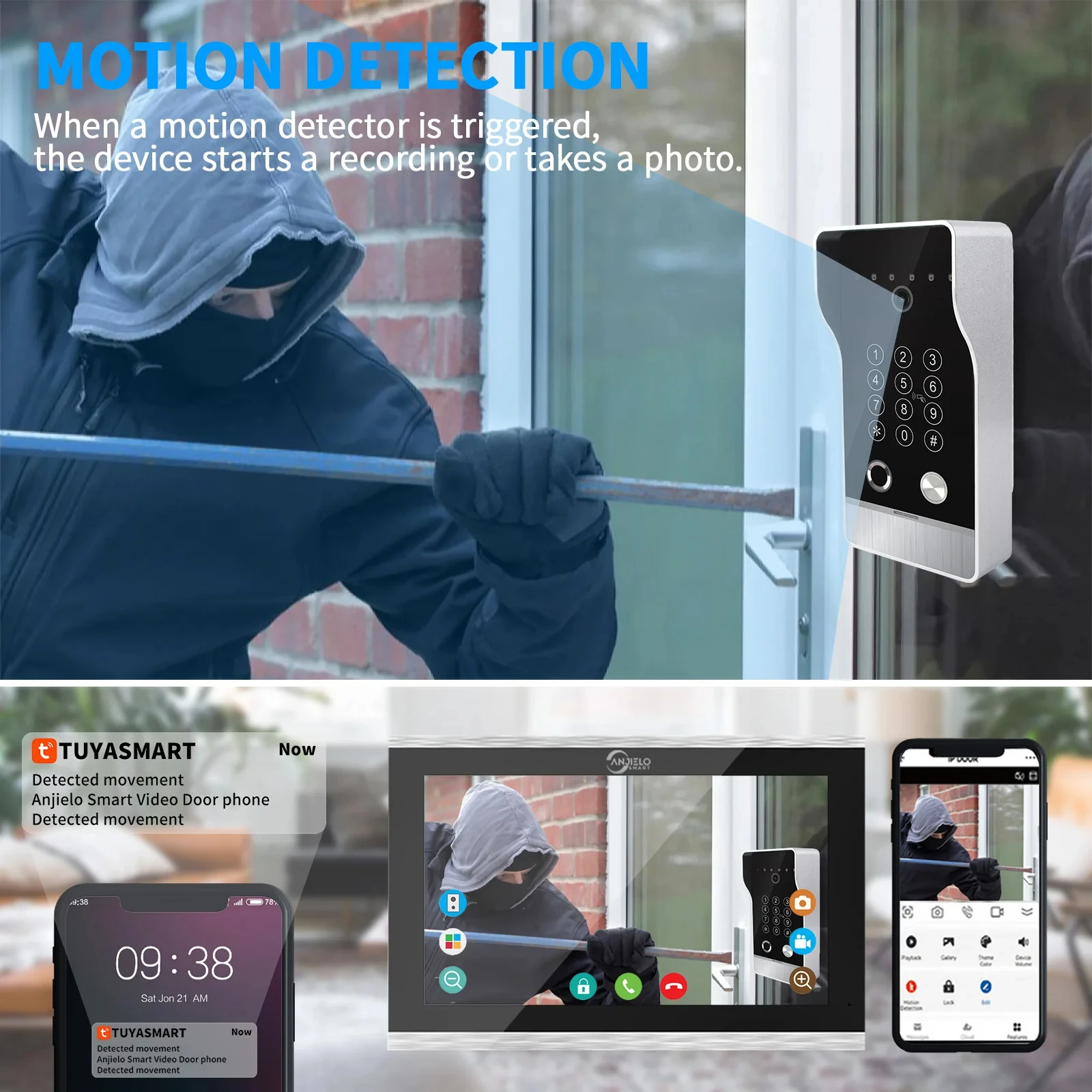 Video Intercom Tuya Wifi 7/10 Inch Touch Screen with Wired Doorbell Home 1080P Big Doorbell Password Fingerprint Card 148° IP65