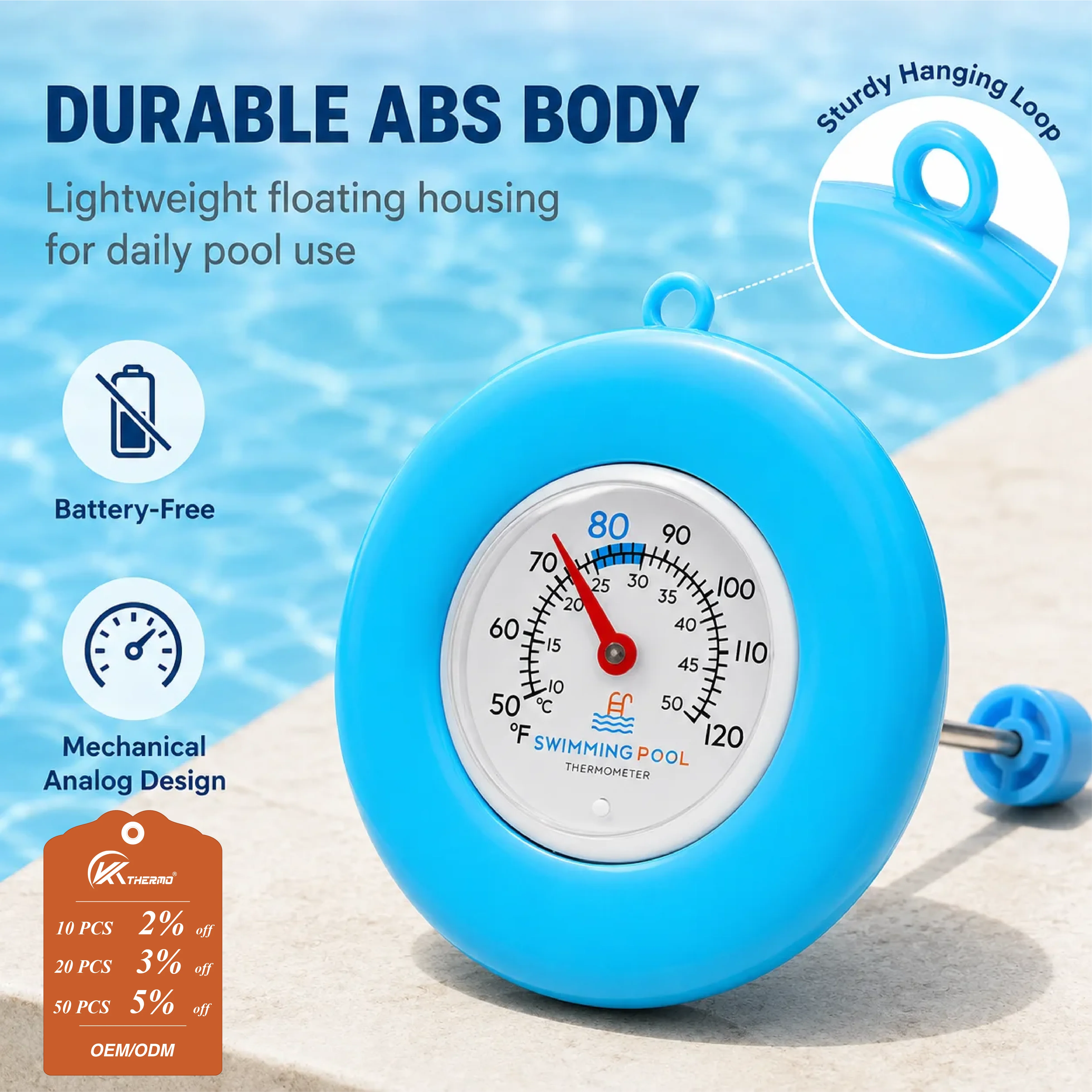 Analog Meter Gauge - Floating Pool Thermometer, Swimming Pool Thermometer,