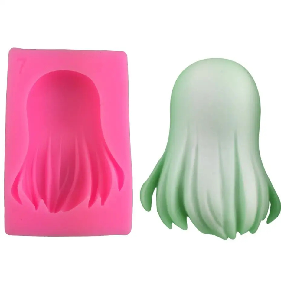 Pink Color Molds Cute Doll Long Hair Mold Silicone Mould DIY Hair Girl Back Hair Tray Chocolate Molds Bakery Accessories Tools