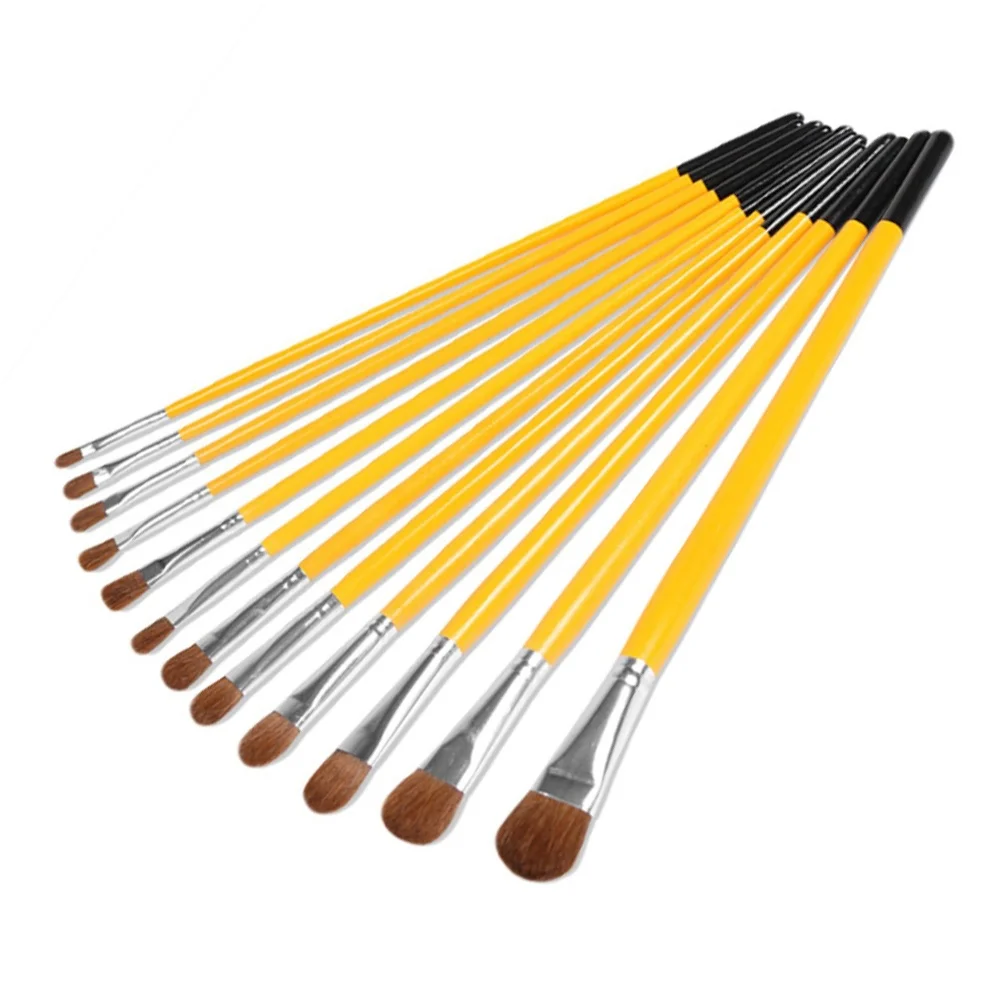 

12pcs 1 Set Wooden Painting Brush Set Acrylic Painting Hair Oil Painting Brush Set for Painting (Yellow)