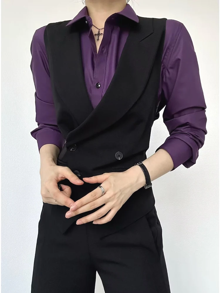 

Double-Button Notch Collar Vest Men's High-End Svel Western Suit Jaet Layering irt Outerwear Faion Urban Sle