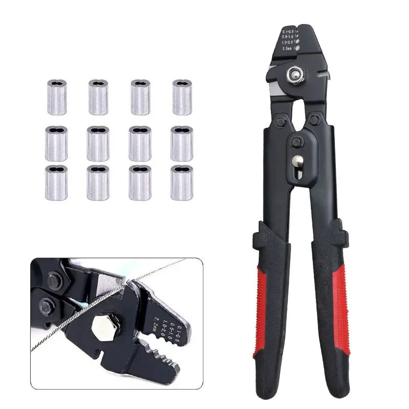 

Fishing pliers Steel Pliers Wire Rope aluminum casing crimping pliers with 150Pcs figure-eight casing