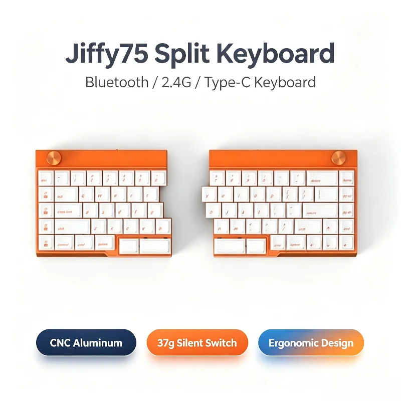 Jiffy75 Wireless Split Mechanical Keyboard Cnc Aluminum Mist Silent Low Axis Bluetooth 2.4g Type-c Ergonomics Office Programmer