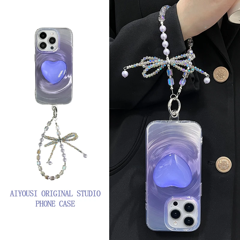 

Модный фиолетовый Halo Love Stand для iPhone 16, чехол Apple 15promax, браслет 13 pro, устойчивый к сколам 14promax 16 pro Crossbody