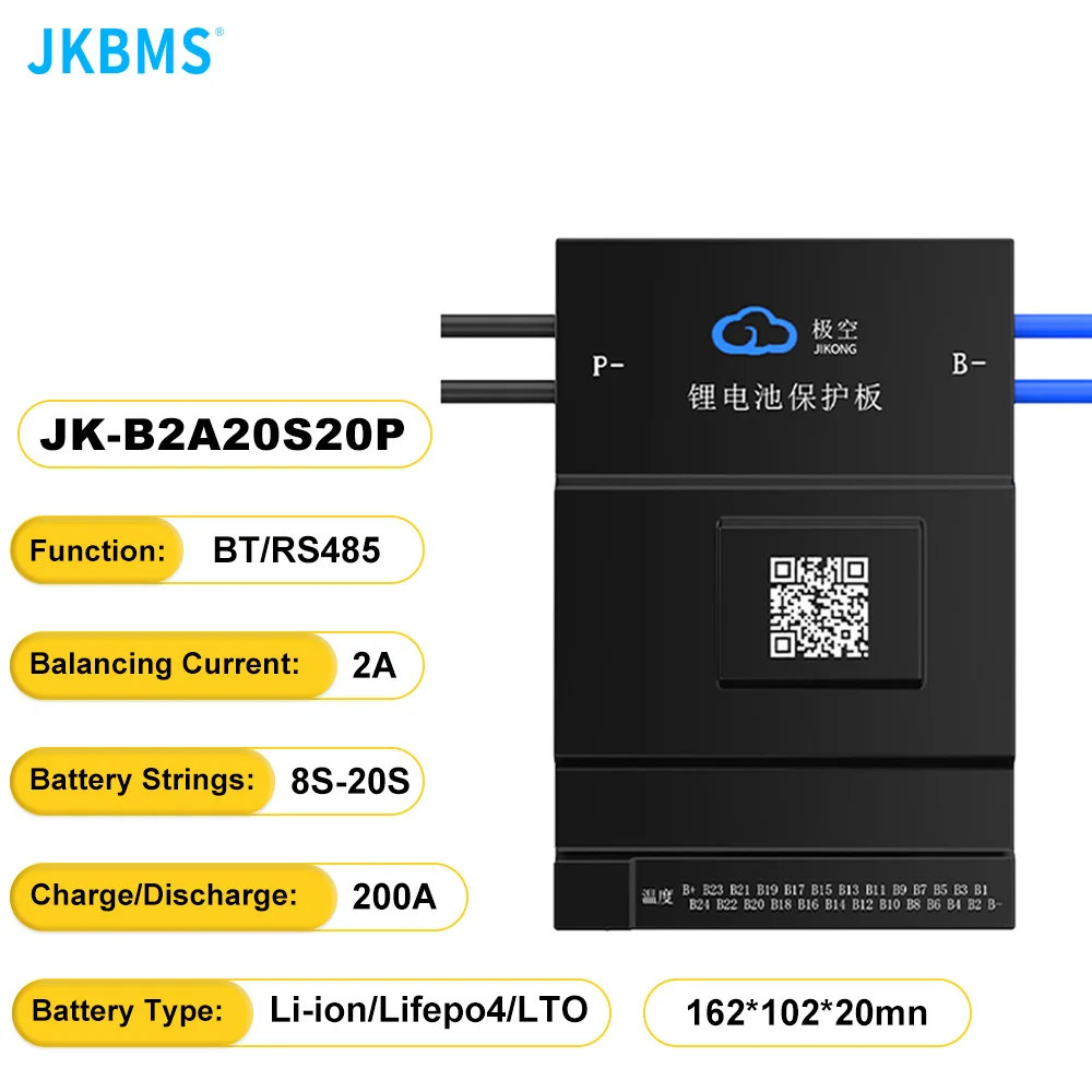 JK BMS B2A20S20P 2A BALANS STROOM BMS 200A BT 36 V 48 V 60 V Li-Ion LTO 18650 Batterij Lifepo4 Batterij Opslag Bluetooth Bms