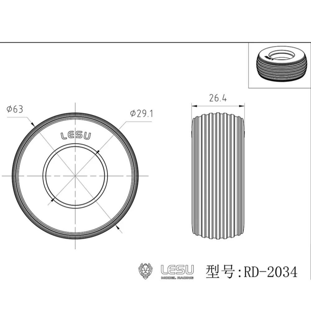 LESU Modell für 1/14 225A Kurbel-Boom-Lader Radnabe RD-2035 Reifen RD-2034 Durchmesser 63mm DIY Modifikation RC Zubehör – Detail 1