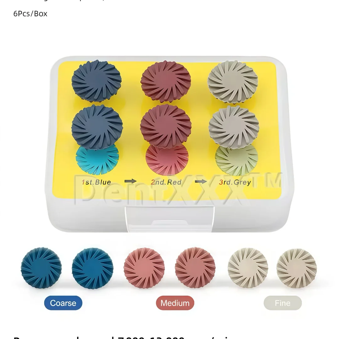 6 Composite Resin Polishing Discs, Rubber Polishing Wheels 14mm, 3-Color Cyclone Wheels with Gold Ra Shank, Shank Diameter 2.35mm, for Soft Metals, Wood, Stone, Pvc, Jade, Ceramic Tiles, Marble, Plastic, Agate, Glass, Crystal, and Non-Ferrous Metals view 5