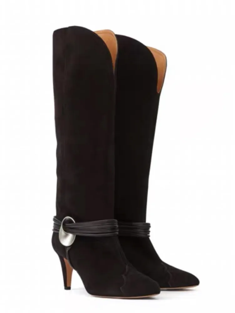 2025 Autumn/Winter New High Heels Knee Length Women's Boots Fashion Round Head Women's Ankle Boots Mid Leg Women's Boots