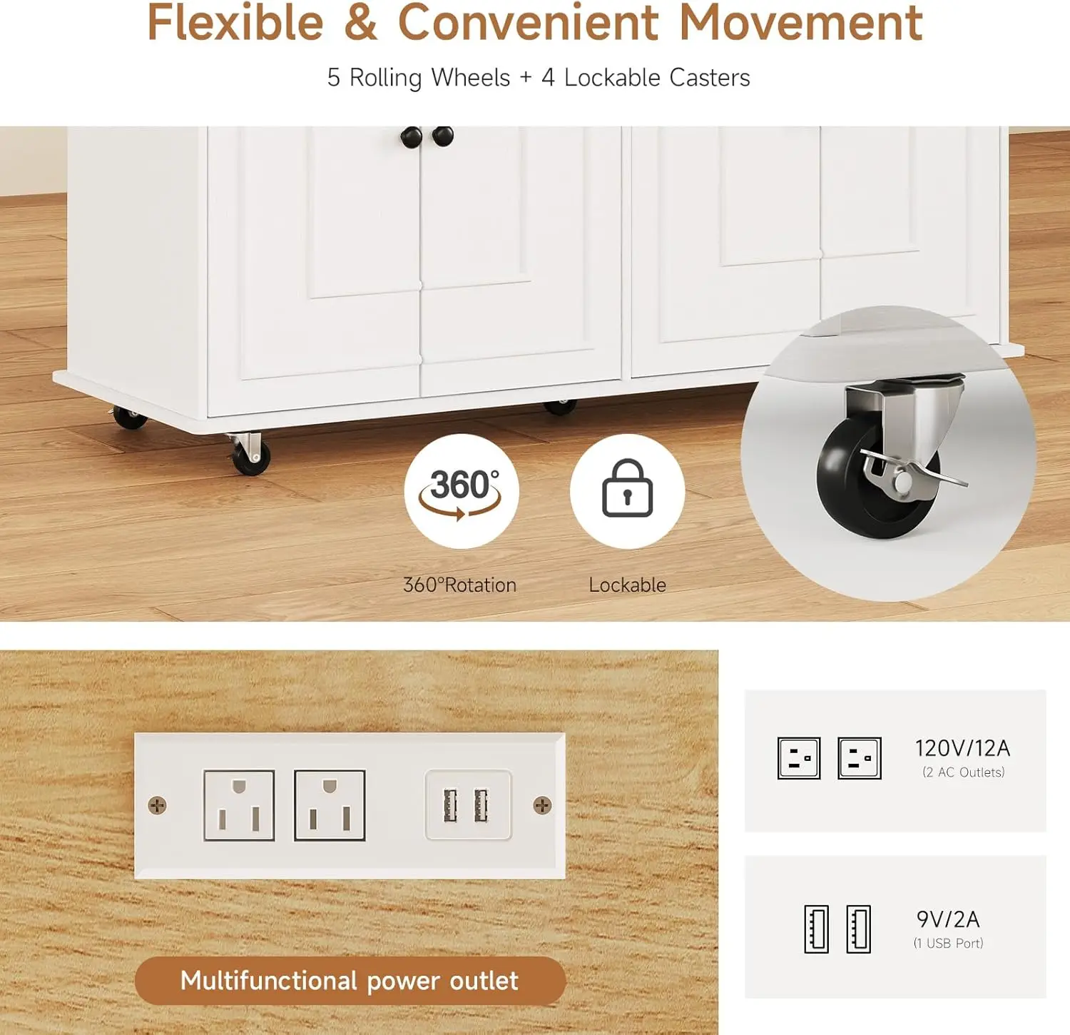 عربة جزيرة المطبخ مقاس 58 بوصة مع مخرج وتخزين ورف توابل وسكاكين #5