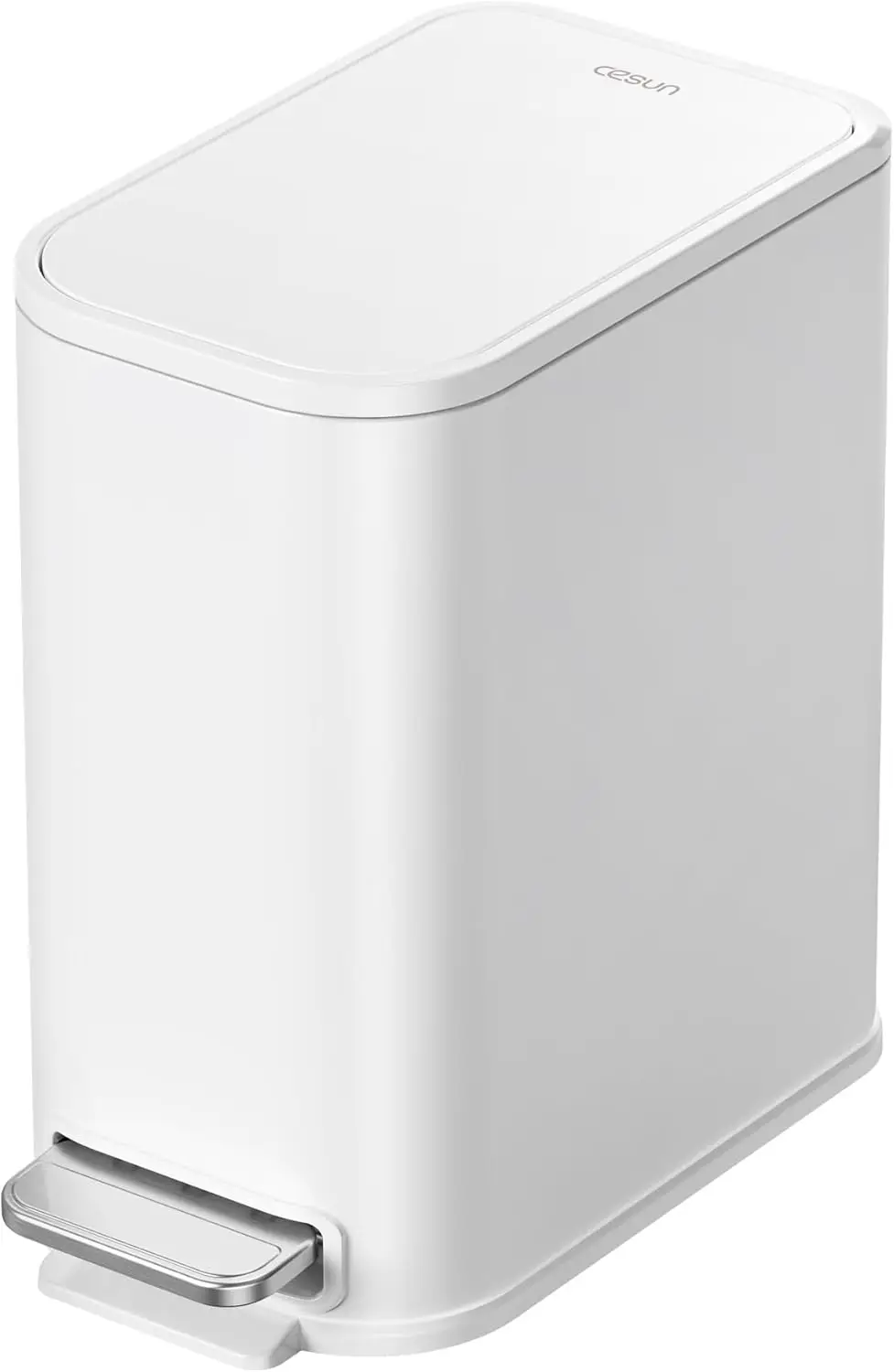 

Small Bathroom Trash Can with Lid, Soft Close Step Pedal, 5L Stainless Steel Garbage Bin Removable Inner Bucket for Home (White)