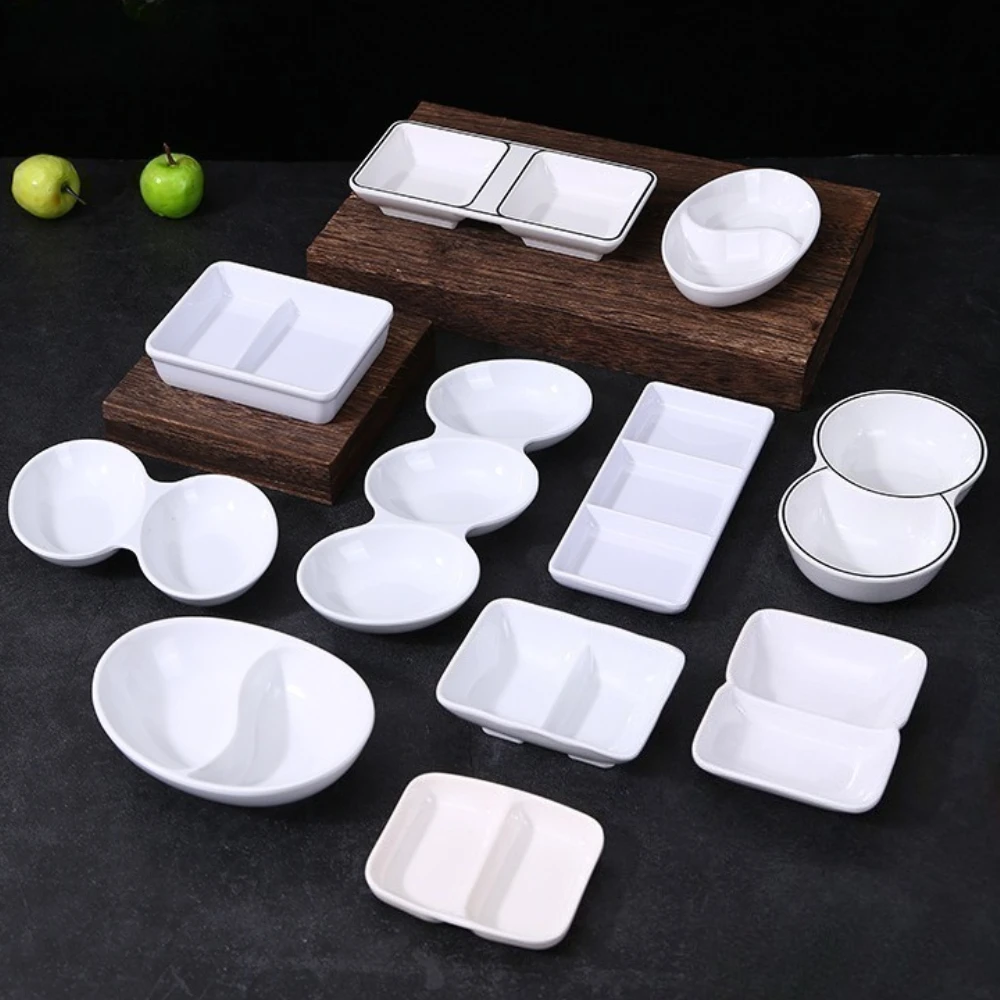 Flavor Dish Reusable French Fries Dipping Plate Multi Grid Flavor Dish Separated Hot Pot Seasoning Tray for Restaurant Kitchen