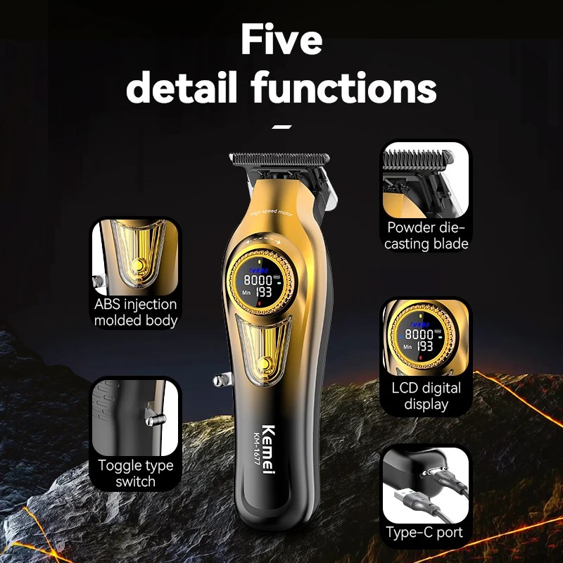 KEMEI المهنية الرجال النساء هدية مقصات الحلاق الكهربائية مقصات الحلاق عالية السرعة موتور شاشة LCD USB شحن KM-1677
