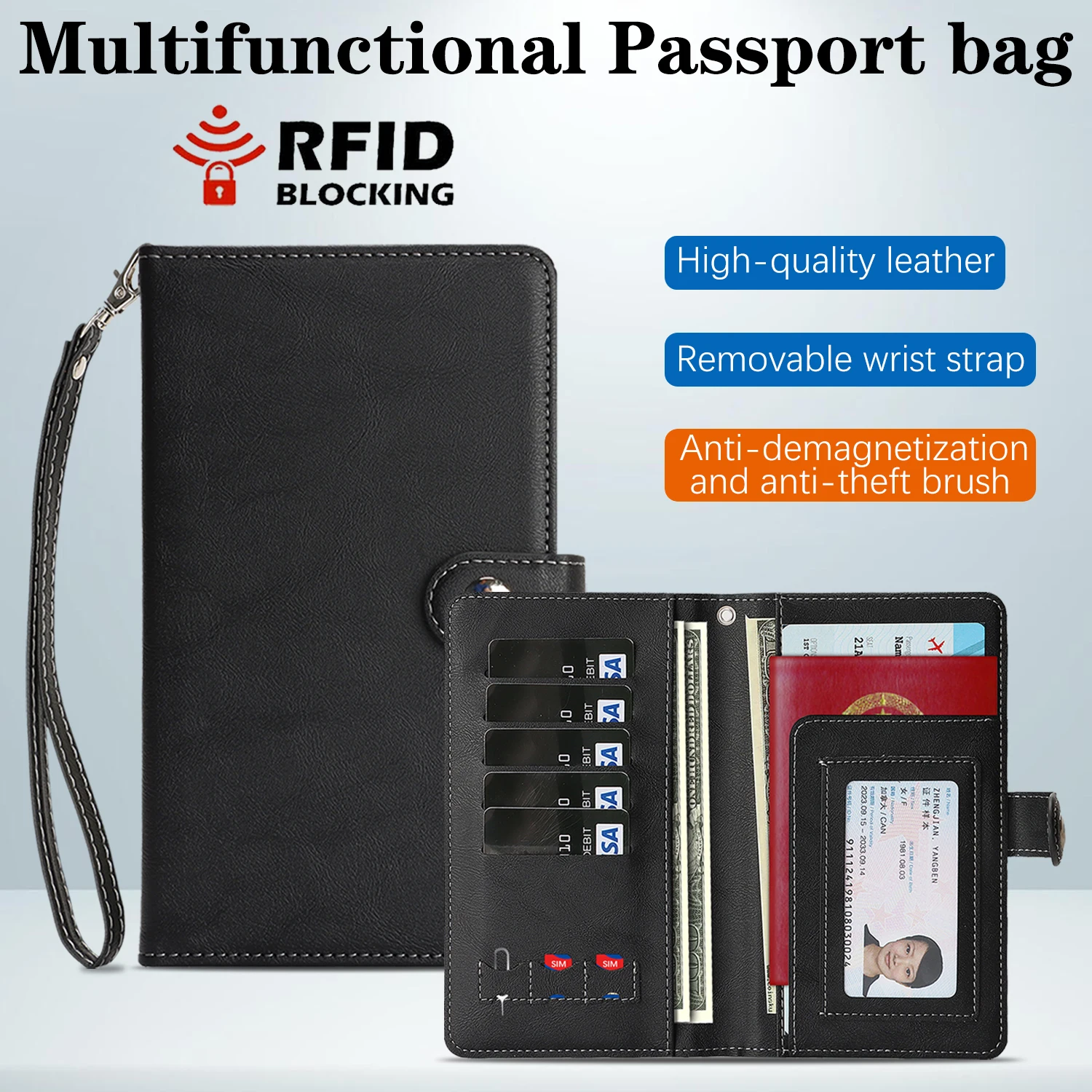

Портативная многофункциональная сумка для паспорта с магнитной застежкой, предохранительный замок, RFID-блокировка, держатель для банковских карт, визитных карточек, мини-кошелек