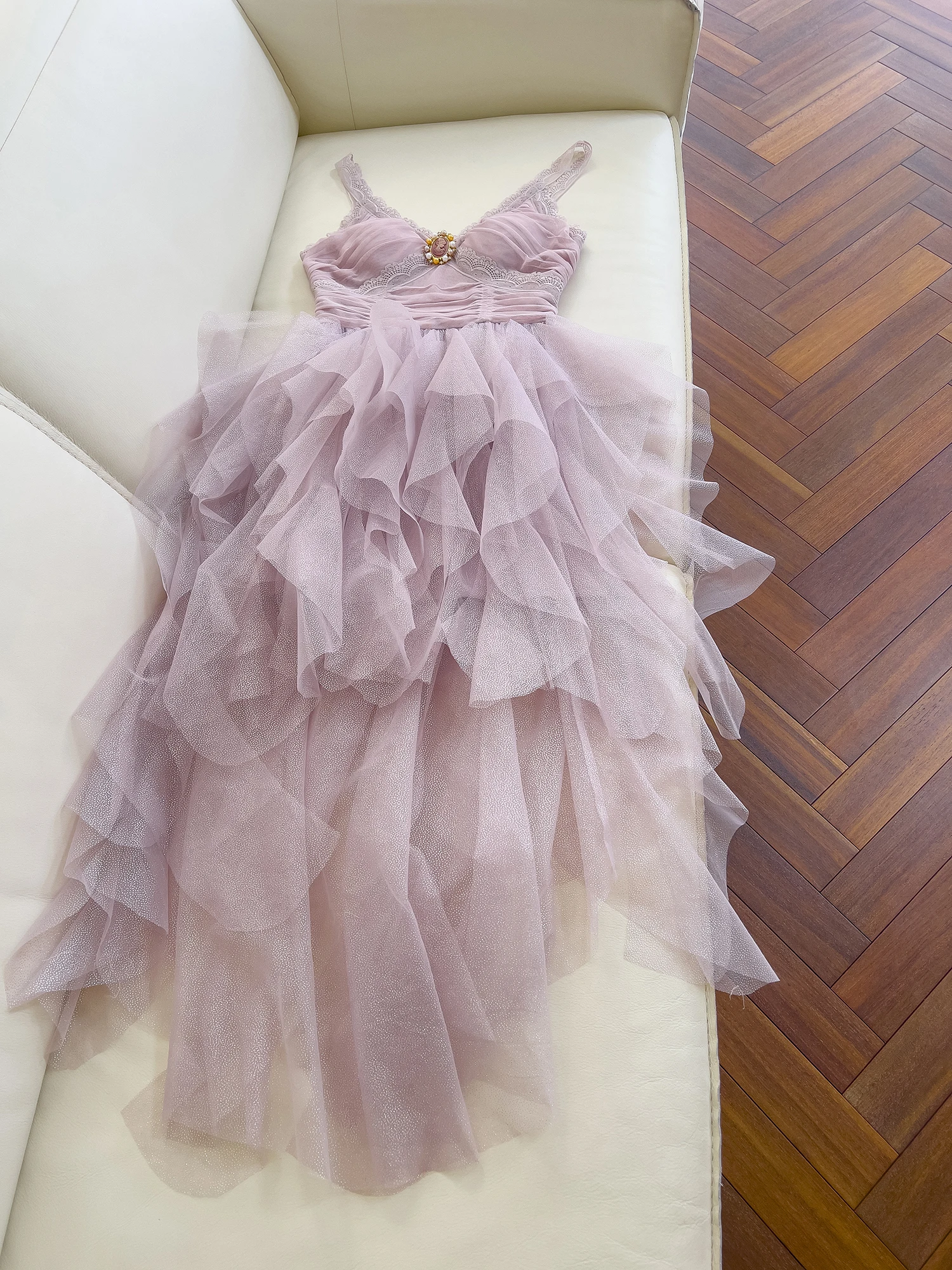 Ele Princ Robe violette avec train Broderie lourde Cadeau d'anniversaire pour femme Taille haute Jupe trapèze Longue Polyester F...