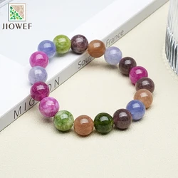 Natural Tourmaline Chalcedony Smooth Round Beads Bracelet for Women Exquisite Gifts Healing Stone Energy Jewelry 6/8/10/12mm