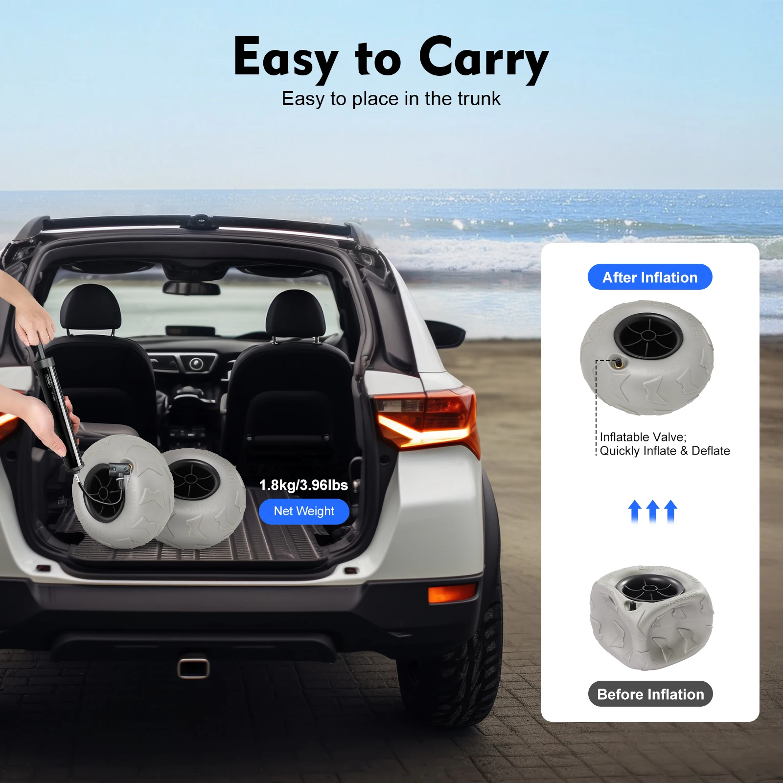 عجلات بالونات مكونة من قطعتين مقاس 9 بوصات، إطارات رملية بديلة لـ Kayak Dolly، عربة الزورق، عربات الشاطئ، عجلات لجميع التضاريس، مداس واسع #4