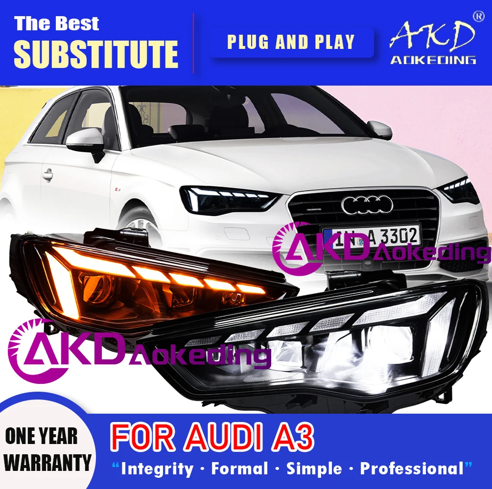 AKD Head Lamp for Audi A3 8V Sedan Spor LED Headlight 2013-2016 Headlights S3 DRL Turn Signal High Beam Angel Eye Projector Lens