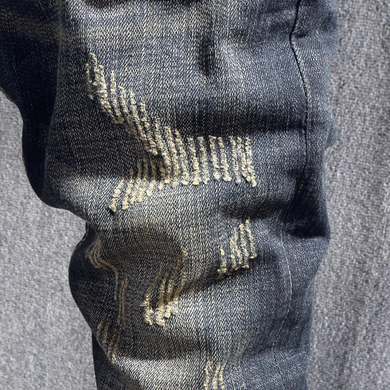 Italian Style Fashion Men Jeans Retro Black Blue Slim Fit Ripped Jeans Men Trousers Vintage Designer Casual Denim Pants Hombre