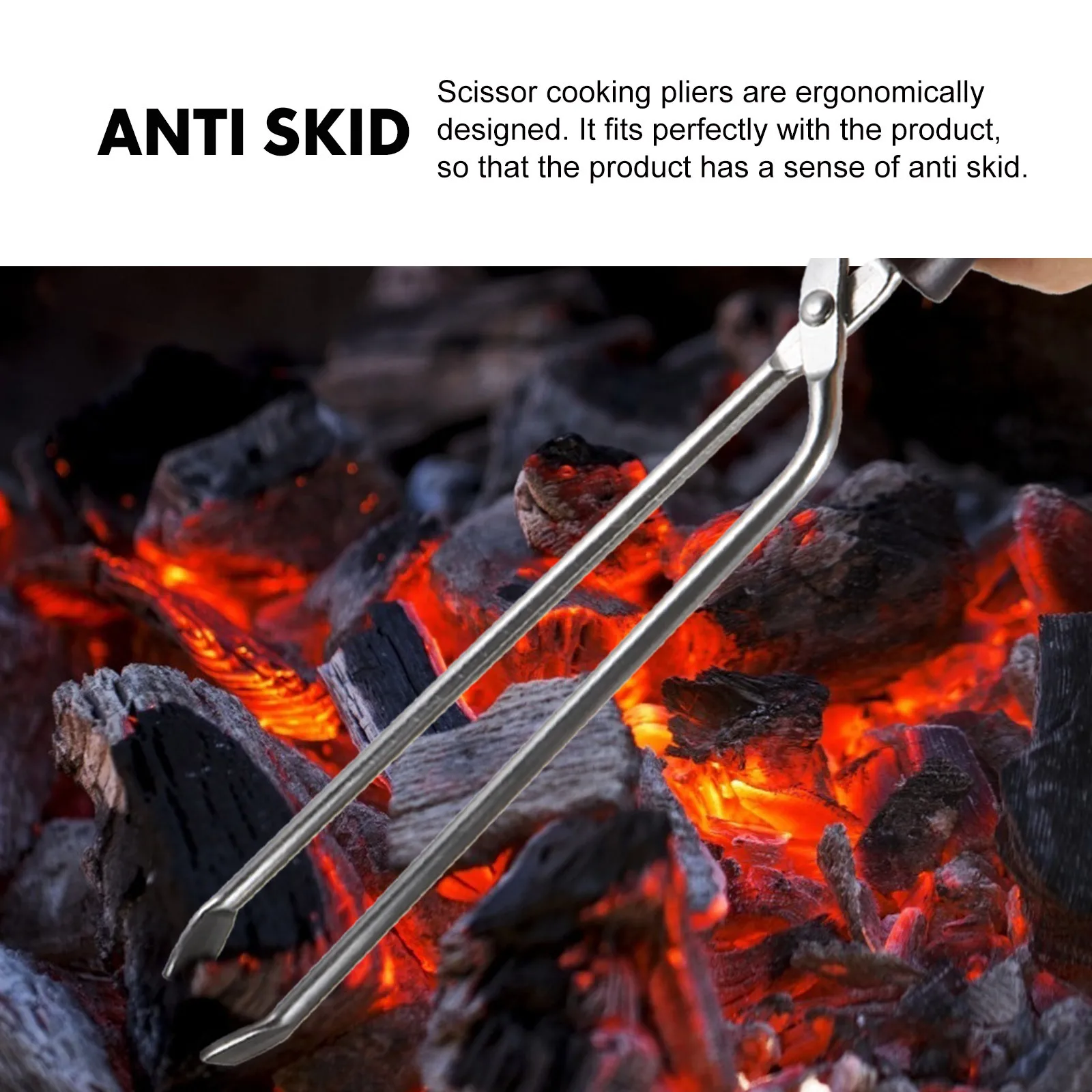 

1Pcs Heavy-Duty Charcoal Tong with Solid Beech Handle Extended Length Stainless Steel Bbq Grill Firewood Clamp