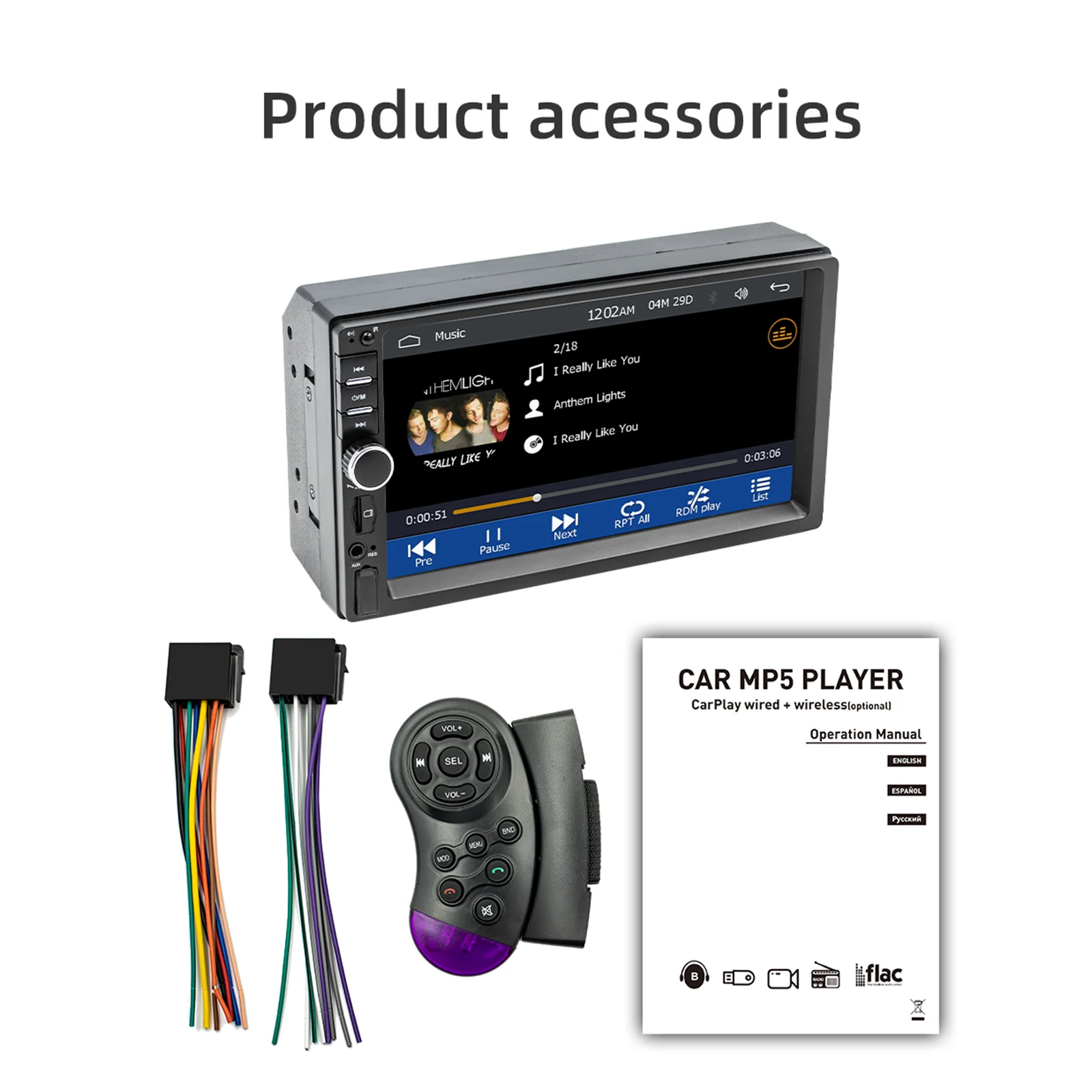 ESSGOO 7 inch Dubbele 2 DIN Universele Autoradio Carplay Android Auto USB FM BT TF AUX Mirror Link MP5 Speler Touchscreen Hoofdunit