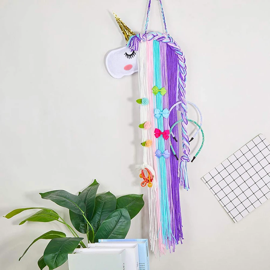 Einhorn, Haarspange für Mädchen und Aufbewahrung für Haaraccessoires, Wanddekoration für das Zimmer, Aufbewahrungsregal für Haarbänder, niedliches, handgefertigtes Filzprodukt. – Detail 6