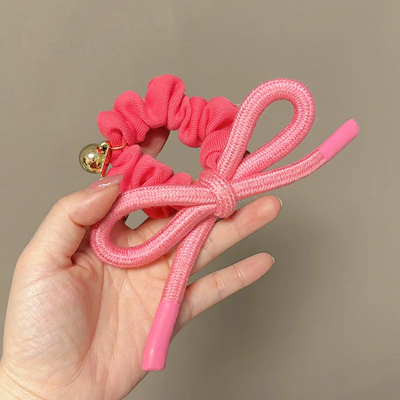 Bonito arco rosa bandana intestino grande anel de cabelo faixa de borracha feminino gravata cabeça novo rabo de cavalo corda de cabelo chapelaria