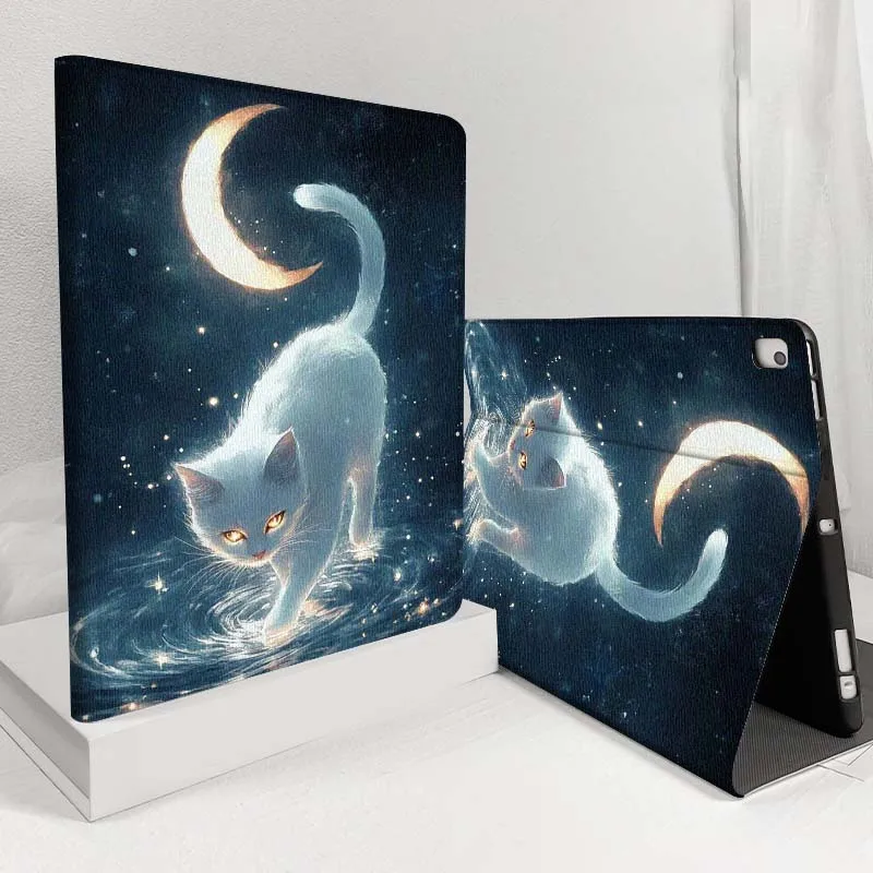 

Чехол для планшета с рисунком кота, луны, водяных звезд для Samsung Galaxy Tab S11 S10 S9 S8 S7 S6 A11 A9 A8 A7 10,5 10,4 Lite FE Plus Inch