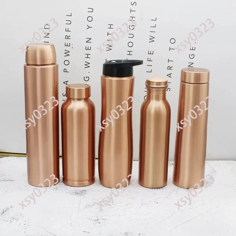 Handmade Pure Copper Water Bottle Portable Yoga Sports Water Jug Leakproof Cold Drinking Cup For Travel