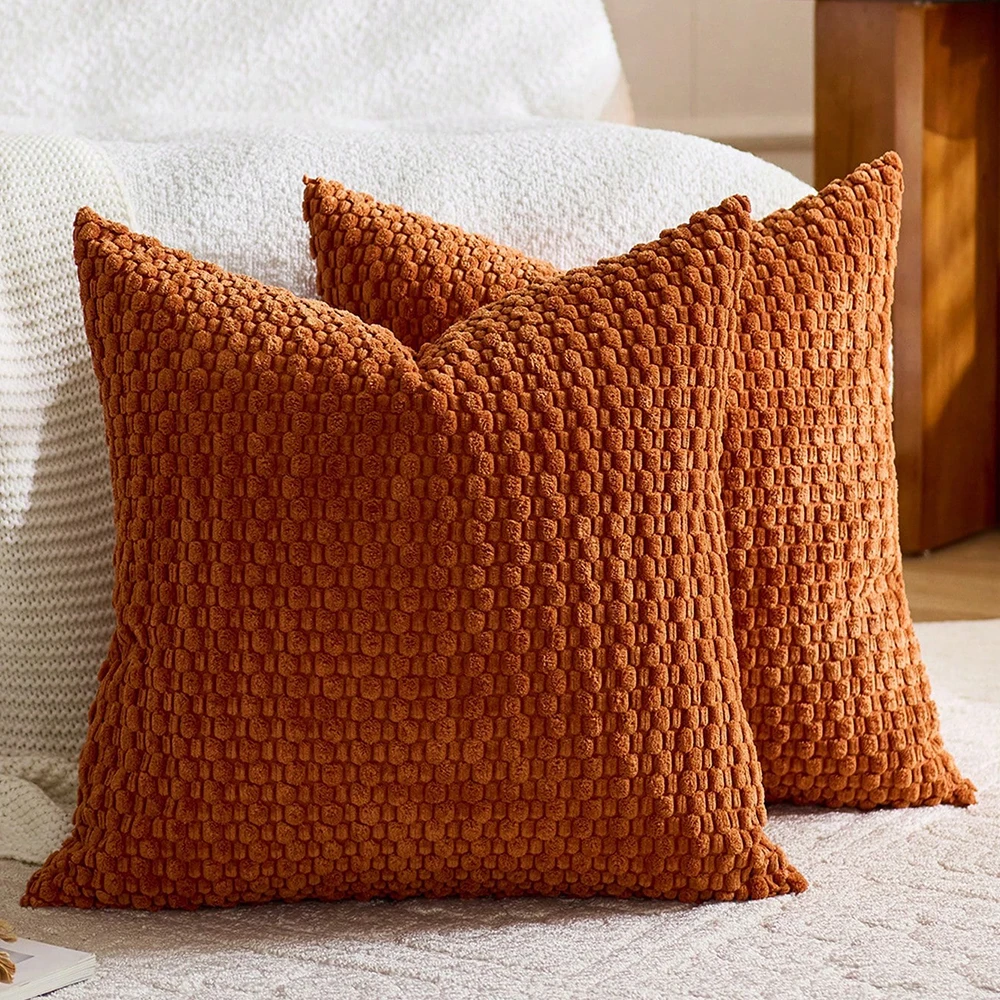 Rust Boho dekorative Kissenbezüge, 45,7 x 45,7 cm, für Couch, Bett, Sofa, Bauernhaus, Heimdekoration, weicher Cord-Patchwork-Kissenbezug