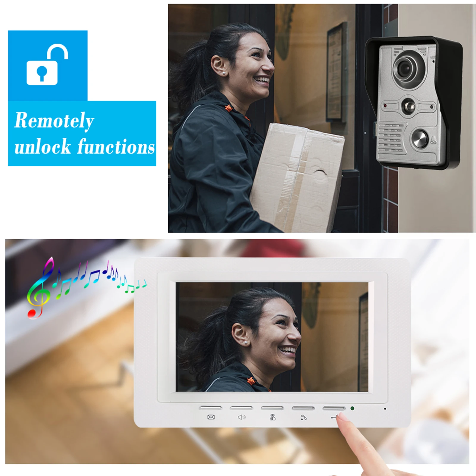 7 inch Wired Video Doorbell Indoor Monitor with IR-CUT Rainproof Outdoor Camera Visual Intercom Two-way Audio Video Door Phone