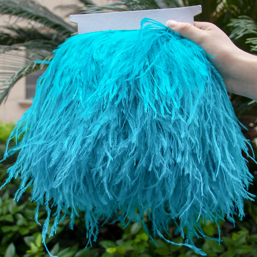 1Meter Blue Ostrich Feathers Trims 1Ply 2Ply Thick Feather Fringe Ribbon for Sewing Coaplay Costumes Wedding Party Decor 10-22CM