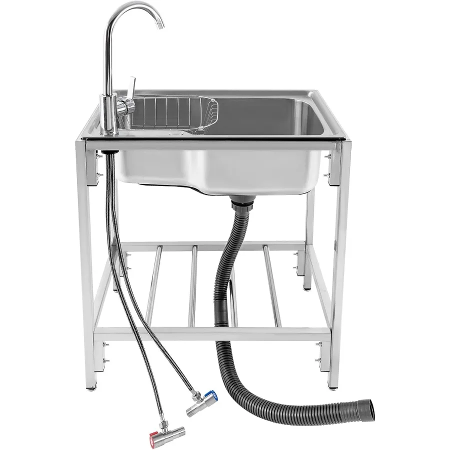 

Небольшая универсальная раковина из нержавеющей стали, отдельно стоящая раковина с одной чашей, смесителем для горячей и холодной воды и полками для хранения для стирки, кухни R