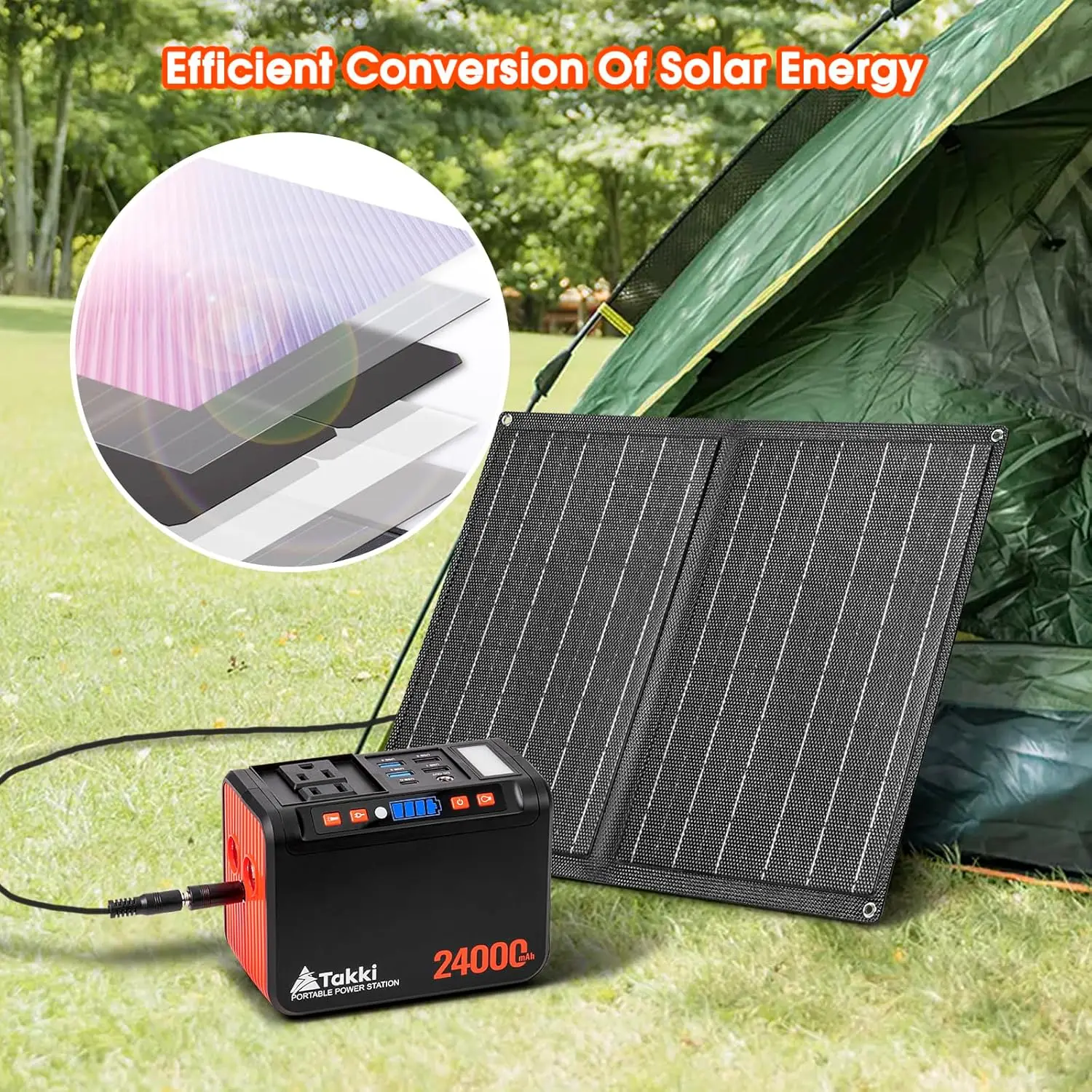 Takki 120W Peak Solar Generator Portable Power Station With 21W Solar Panels, 88Wh Solar Charger Power Bank Ac Dc Usb Ports For