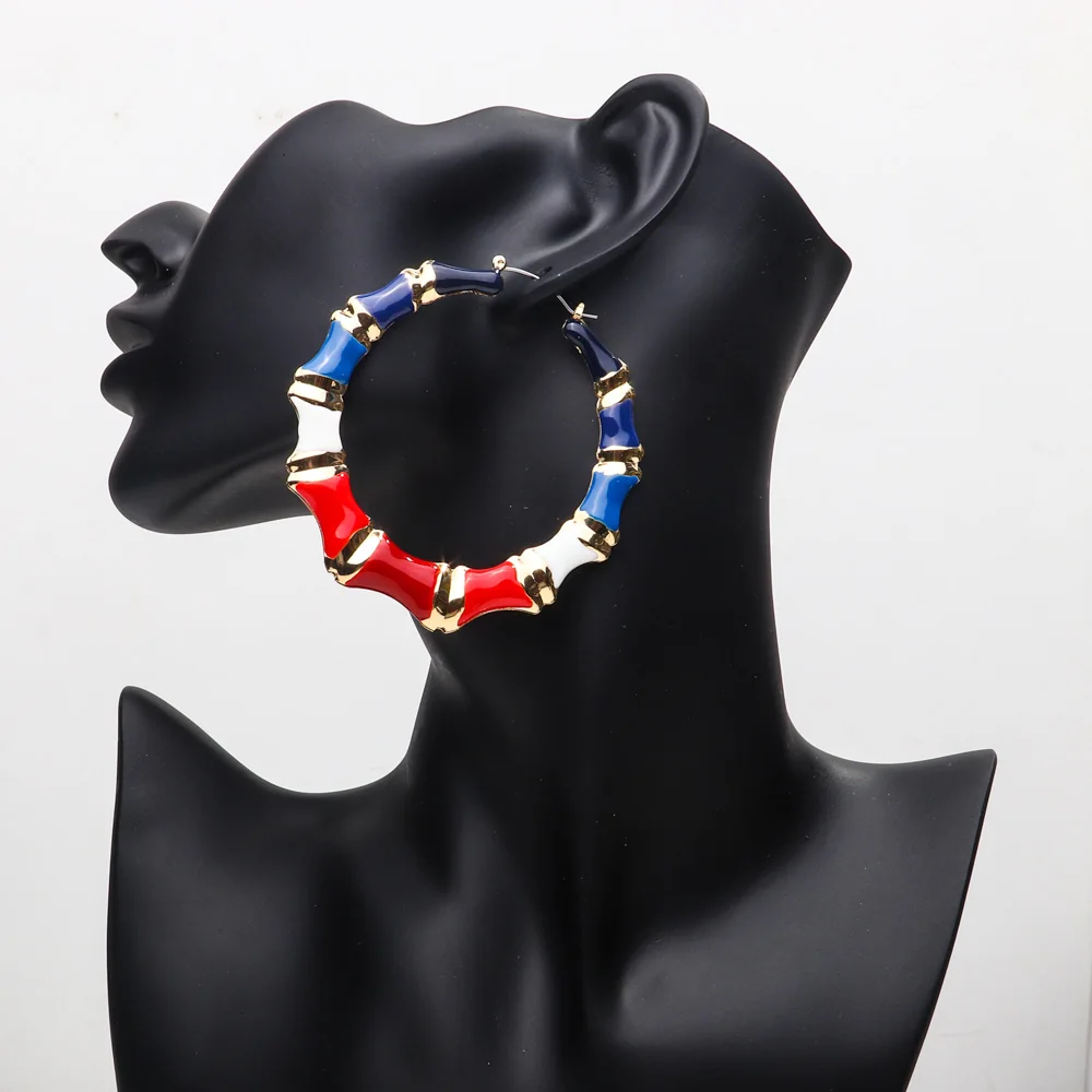 New Large Colorful Enamel Bamboo Hoop Earrings for Women Exaggerated Geometric Big Round Circle Earring Hoops Hip Hop Jewelry