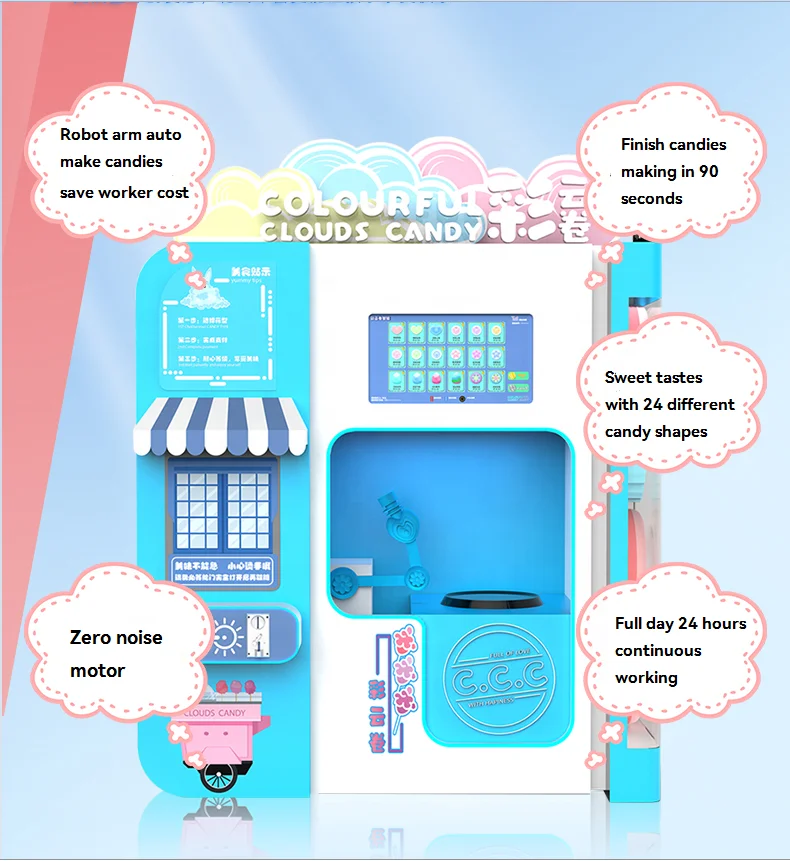 Fully Automatic Cotton Candy Machine Commercial Cotton Candy Vending Machine For Kids