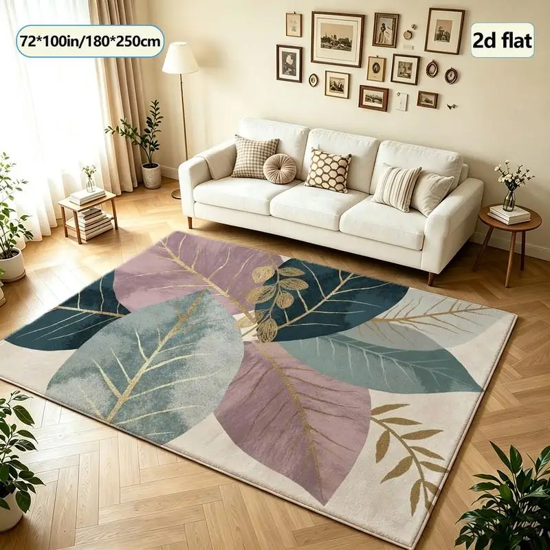 Modern Gold Foil Plant Pattern Carpet Non-Slip Rug Soft Mat Indoor Living Room Bedroom Home Decoration Mat