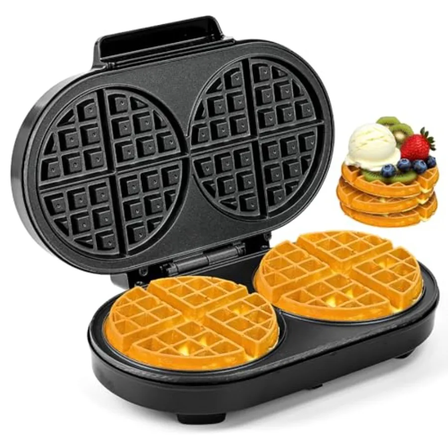 Double Waffle Maker 6 Inch 1200W Belgian Waffle Maker for Breakfast and Snacks Makes 2 Personalized Individual Keto Chaffles Wa